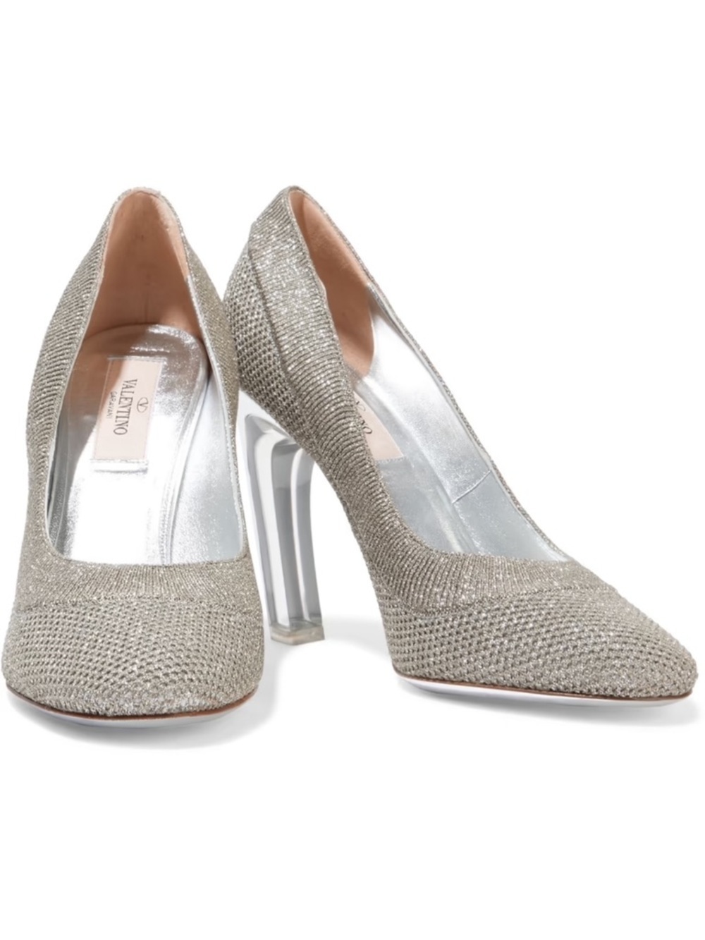 Valentino Garavani Metallic Silver Knit High Heel Round Toe Pump Size 37